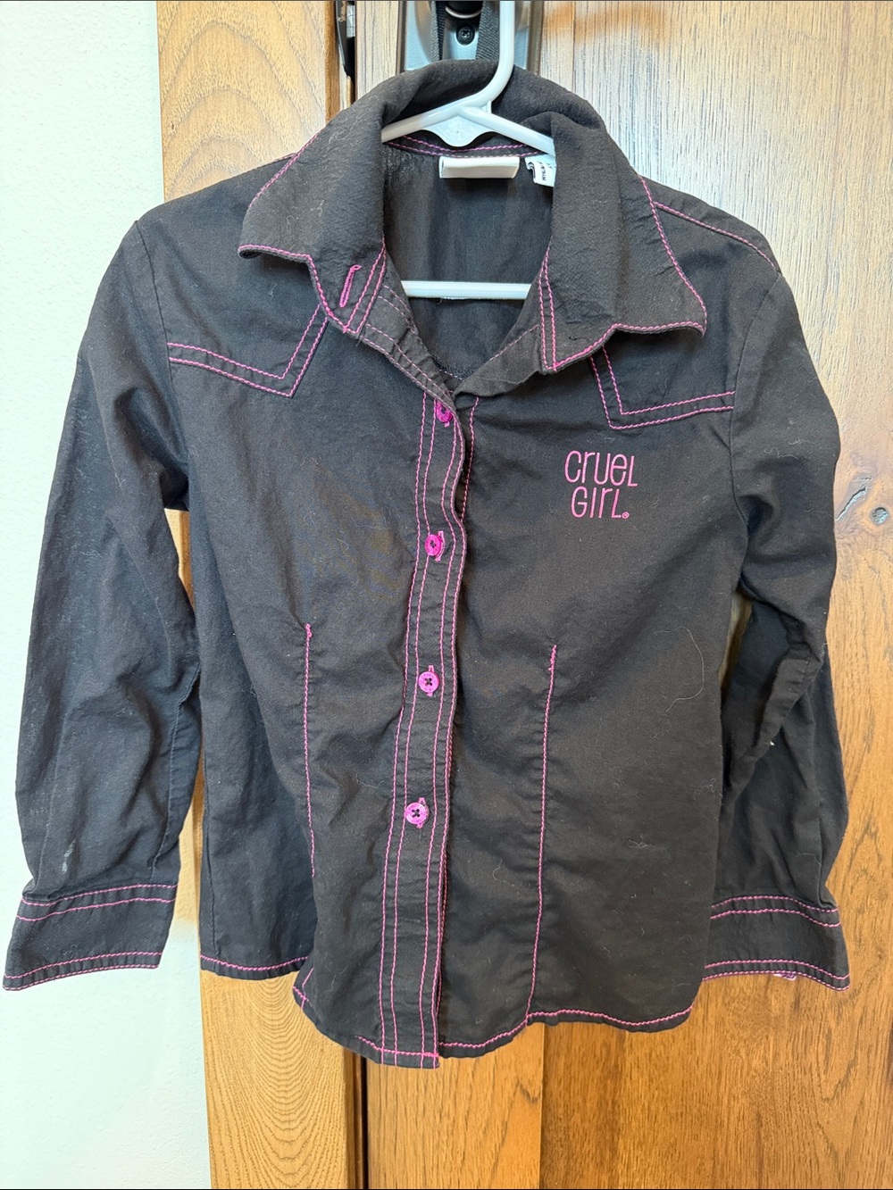 Cruel Girl Black Girls Button-Down Shirt with Pink Stitching